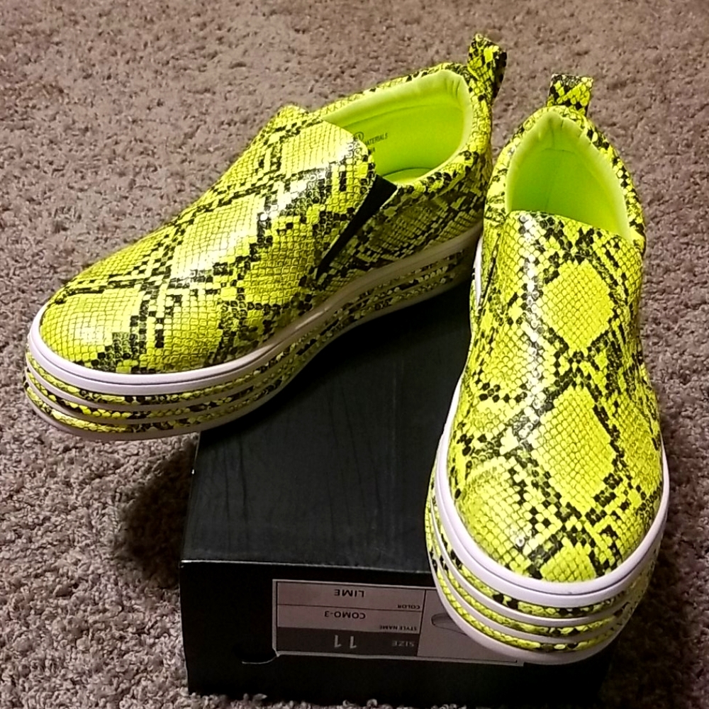 Fluorescent lime green snakeskin sneakers size11